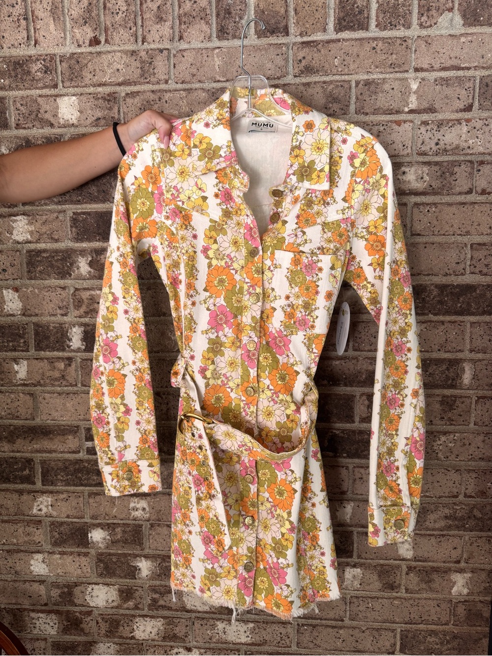 Show Me Your MuMu Floral Shirt Dress in White, Orange, Olive & Pink